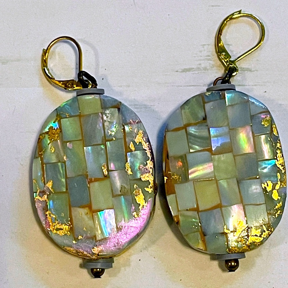 OOAK Mother of Pearl Inlay Mosaic Earrings
